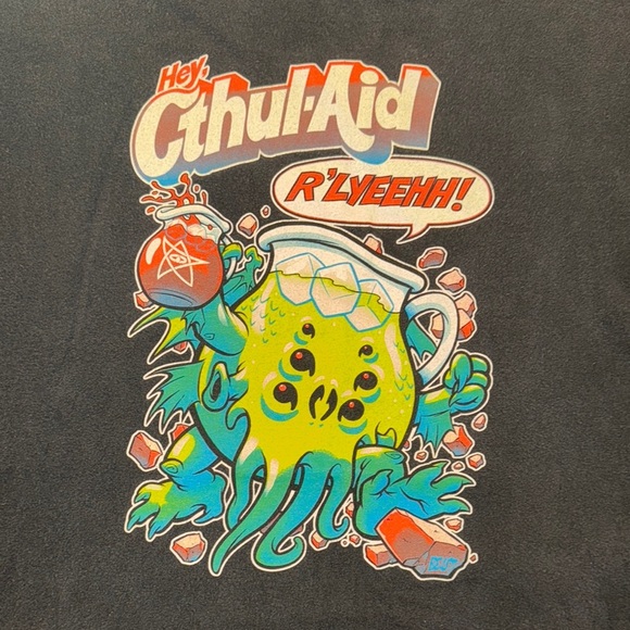 Hey Cthul-Aid T-Shirt Cthulhu Lovecraft Red Bubble Black Short Sleeve Unisex XL - Picture 2 of 7